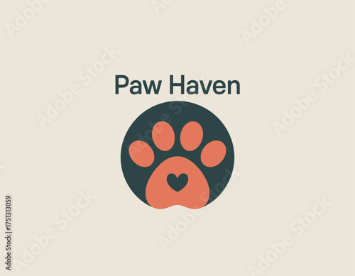 This charming logo features a paw print design with a heart element, effectively representing compassion and care for animals, ideal for pet services or shelters.