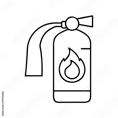 Vector art of line art icon of a fire extinguisher with a flame symbol on its side, isolated on a