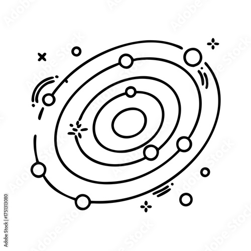 Vector art of solar system icon, planets orbiting a star, galaxy and universe representation, space exploration and astronomy concept