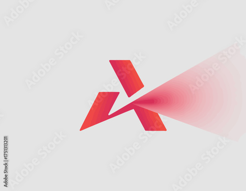 This creative logo design features the letter 'A' with vibrant gradient shades and a light beam effect, representing energy, passion, and creativity for modern brands.