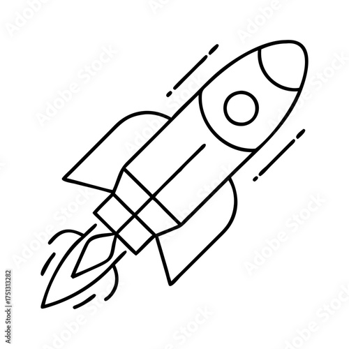 Vector art of rocket ship icon, a stylized rocket launching with flames and motion lines