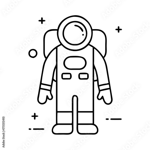 Vector art of astronaut cartoon character, simple line art illustration