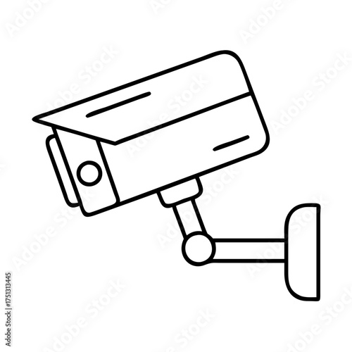 Vector art of line art icon of a security camera mounted on a wall