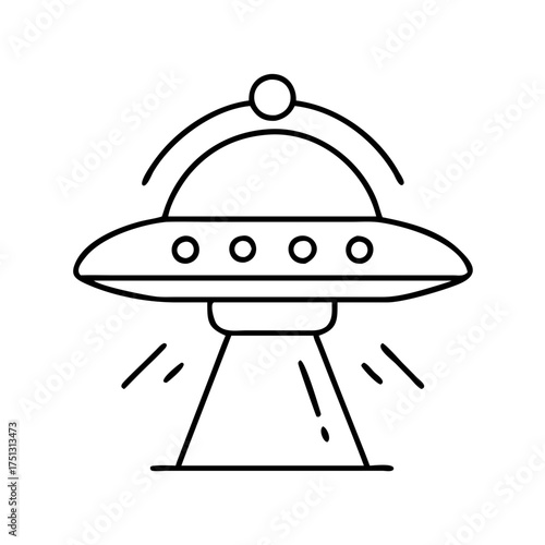 Vector art of a minimalist black and white line art illustration of a classic flying saucer or ufo, isolated on a, symbolizing alien life and extraterrestrial encounters