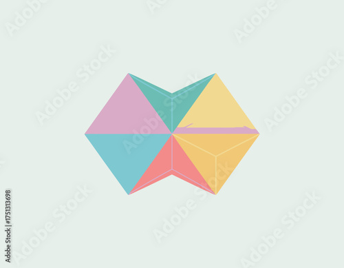 Feature a geometric logo design showcasing colorful 3D pyramids, representing dynamic structure and innovation with a vibrant color palette for branding purposes.