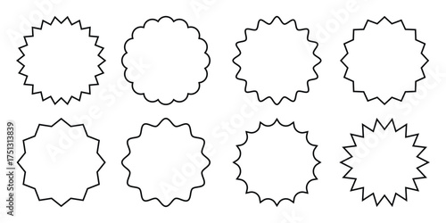 Outline vector starburst sunburst badges. Vintage labels set. Blank starburst stickers collection. Outline icons vector element