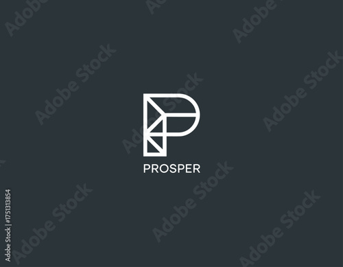 An innovative logo design for 'Prosper', featuring a stylized 'P' with geometric elements that resonate with growth, success, and a contemporary aesthetic.