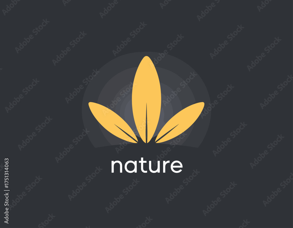 Obraz premium An artistic representation of leaves forming a stylized nature logo, expressing themes of sustainability, organic life, and environmental consciousness in a vibrant yellow hue.