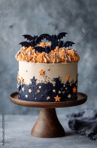 Festive Halloween Cake Decorated With Bats and Stars for a Spooky Celebration
