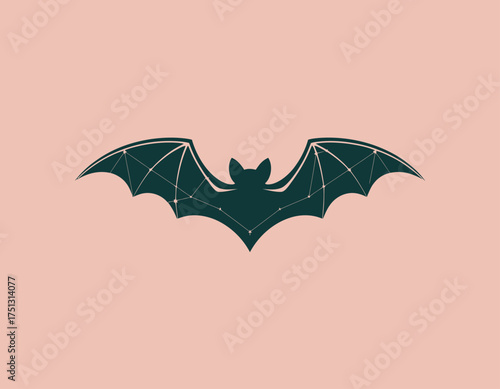 An artistic bat design showcases sleek lines and geometric shapes, perfect for capturing the spirit of Halloween and conveying themes of mystery and nocturnal allure.