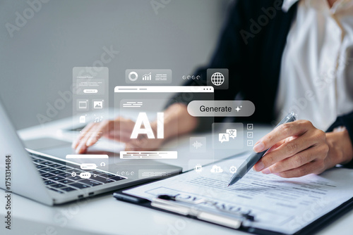Foto Business professional hands typing laptop artificial intelligence generative con