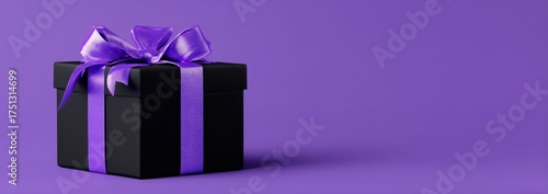 Gift Box With Purple Ribbon on a Vibrant Purple Background Ready for a Specia...