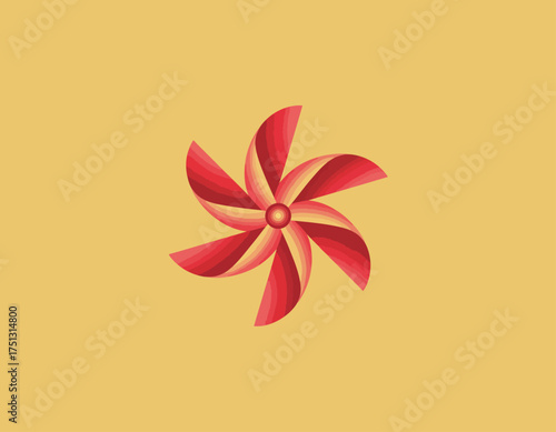 A dynamic, red stylized pinwheel captures the essence of joy, playfulness, and movement, representing childhood memories and the whimsy of carefree moments in time.