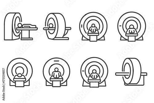 Mri machine icon set - medical imaging equipment symbols