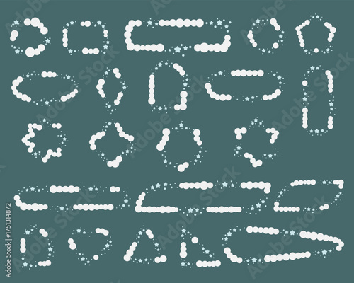 White dots and stars frame the style cloud set. Vector illustration.