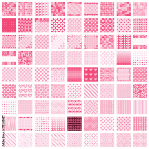 Pink heart Valentine pattern background set. Vector illustration.