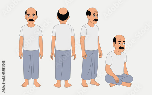 indian village man best cartoon character set.