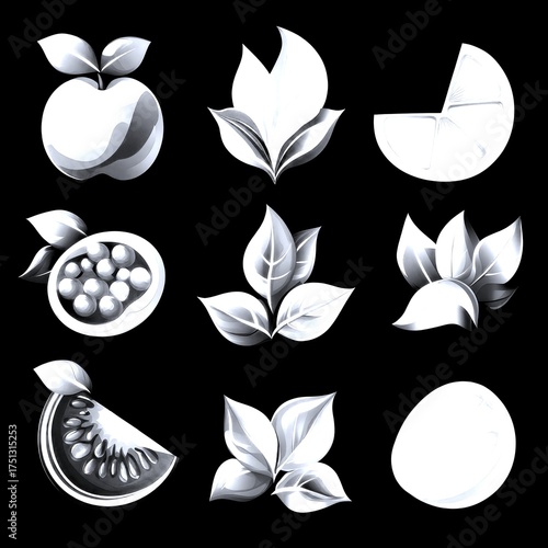 fruit and leaf illustrations on background showcasing nature’s beauty in a style