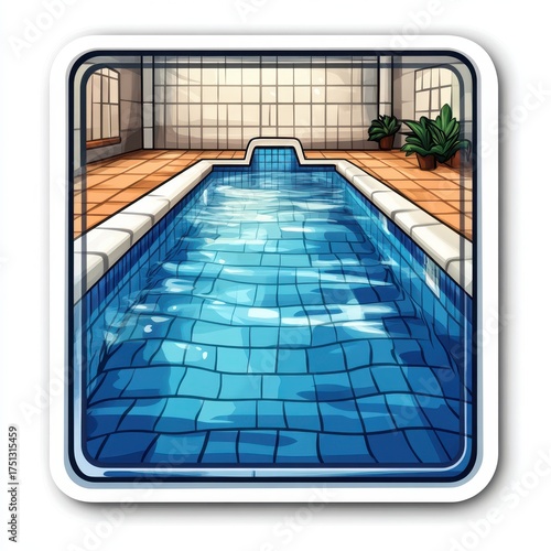 Indoor pool with clear blue water and tiled surroundings in a modern setting