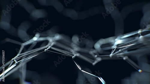 Abstract digital network structure moving in dark space with connecting lines and nodes futuristic technology background animation for presentations