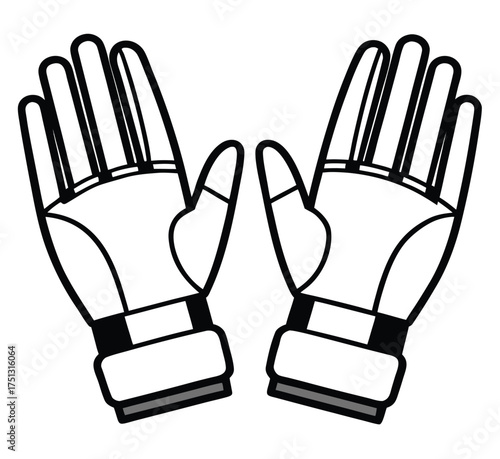Vector line art icon of heavy-duty safety gloves, representing hand protection for industrial work, motorsports racing, or outdoor winter activities