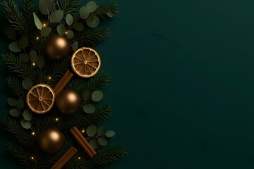Elegant emerald and bronze Christmas and New Year border for banners and cards