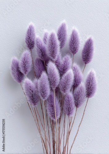 Purple Dried Flowers Arranged in a Bouquet Against a Neutral Backdrop