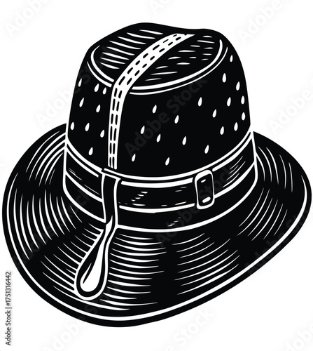 Vintage black fedora hat vector illustration isolated on a white background style accessory