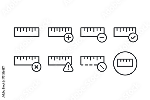 Various ruler icons with measurement indications in bold outlined style