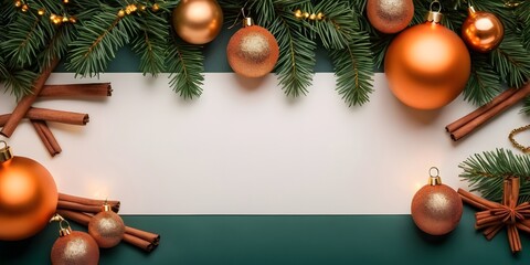 Elegant emerald and bronze Christmas and New Year border for banners and cards