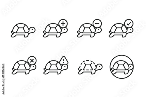 Turtle icon set: plus, minus, check, alert, invisible, circle symbols