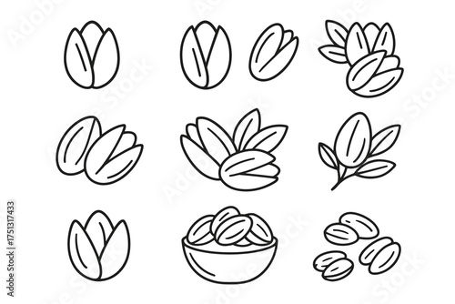 Black and white pistachio icons collection