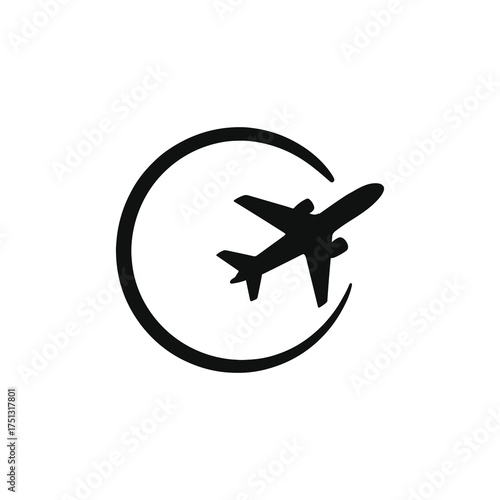 Airplane Inside Circular Flight Path – Minimal Travel Silhouette Vector