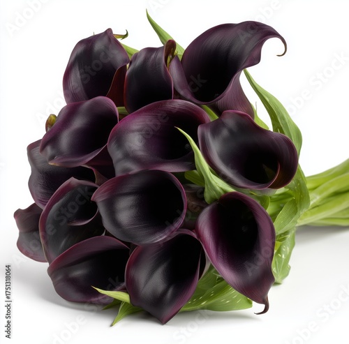 Elegant Dark Purple Calla Lilies Arranged in a Bouquet With Soft Lighting in ...