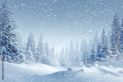 Snow Falls Gently on a Serene Winter Forest Landscape During a Quiet Morning