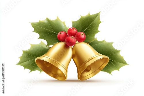 Holiday Bells With Green Leaves and Red Berries for Festive Decorations