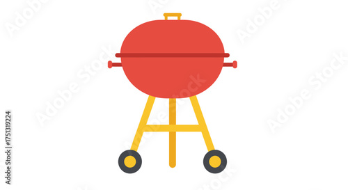 A simple red and yellow barbecue grill illustration on a white background