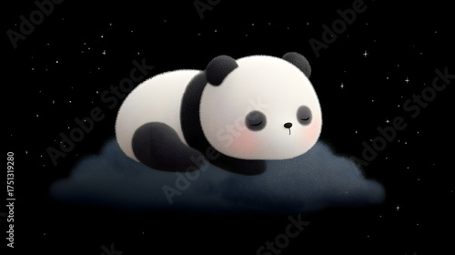 Cute panda sleeping on a soft cloud at night. Dreamy illustration for kid bedroom decoration or baby product design.
