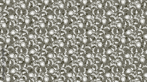 Seamless Vintage Floral Paisley Pattern in Neutral Beige Tones with Dense Ornamental Texture for Wallpaper and Fabric Design