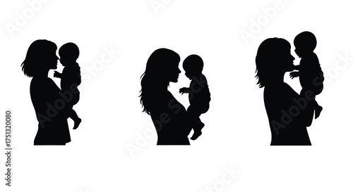 Silhouettes of mothers lovingly holding their babies in a connected row