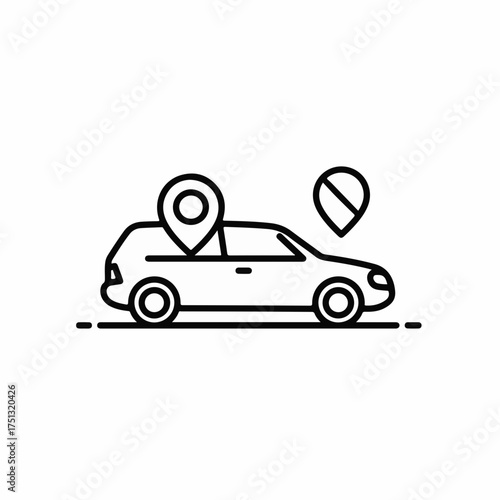 Car with location pin icon symbolizing navigation and travel.