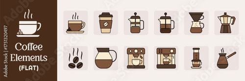 Coffee Vector Set – Colorful Flat Cafe Illustrations and Elements