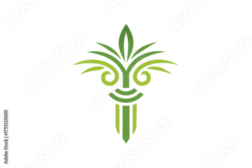 Stylized sugar cane emblem with ornamental line art