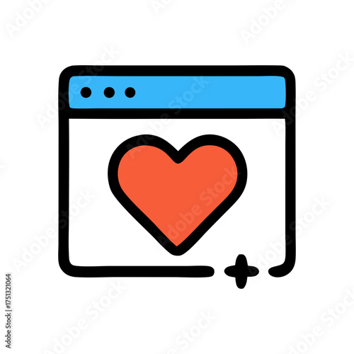 Browser window displaying heart and plus sign, ideal for loverelated web themes, medical websites, relationship advice articles, or social media content.