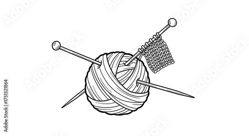 Knitting Illustration - Yarn Ball and Needles for Craft Projects.