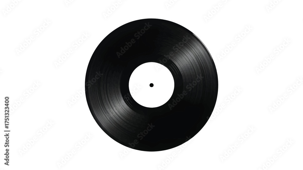 Obraz premium A stark black vinyl record with a white center label is presented in a clean isolated silhouette against a pure white background evoking nostalgia and musical heritage silhouette