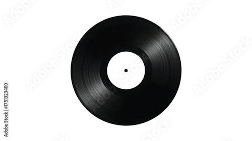 A stark black vinyl record with a white center label is presented in a clean isolated silhouette against a pure white background evoking nostalgia and musical heritage silhouette