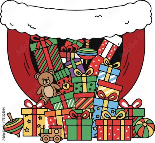 Festive Christmas Mouth Overflowing with Joyful Gifts and Playful Toys Abundance of Holiday Cheer and Excitement