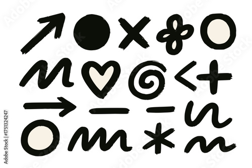 Brushstroke Symbol Collection in Black Ink on Beige Background