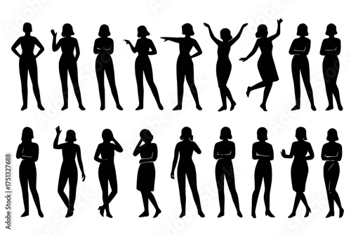 Female Silhouette Poses Collection in Black on Transparent Background for Fashion and Gesture Design
